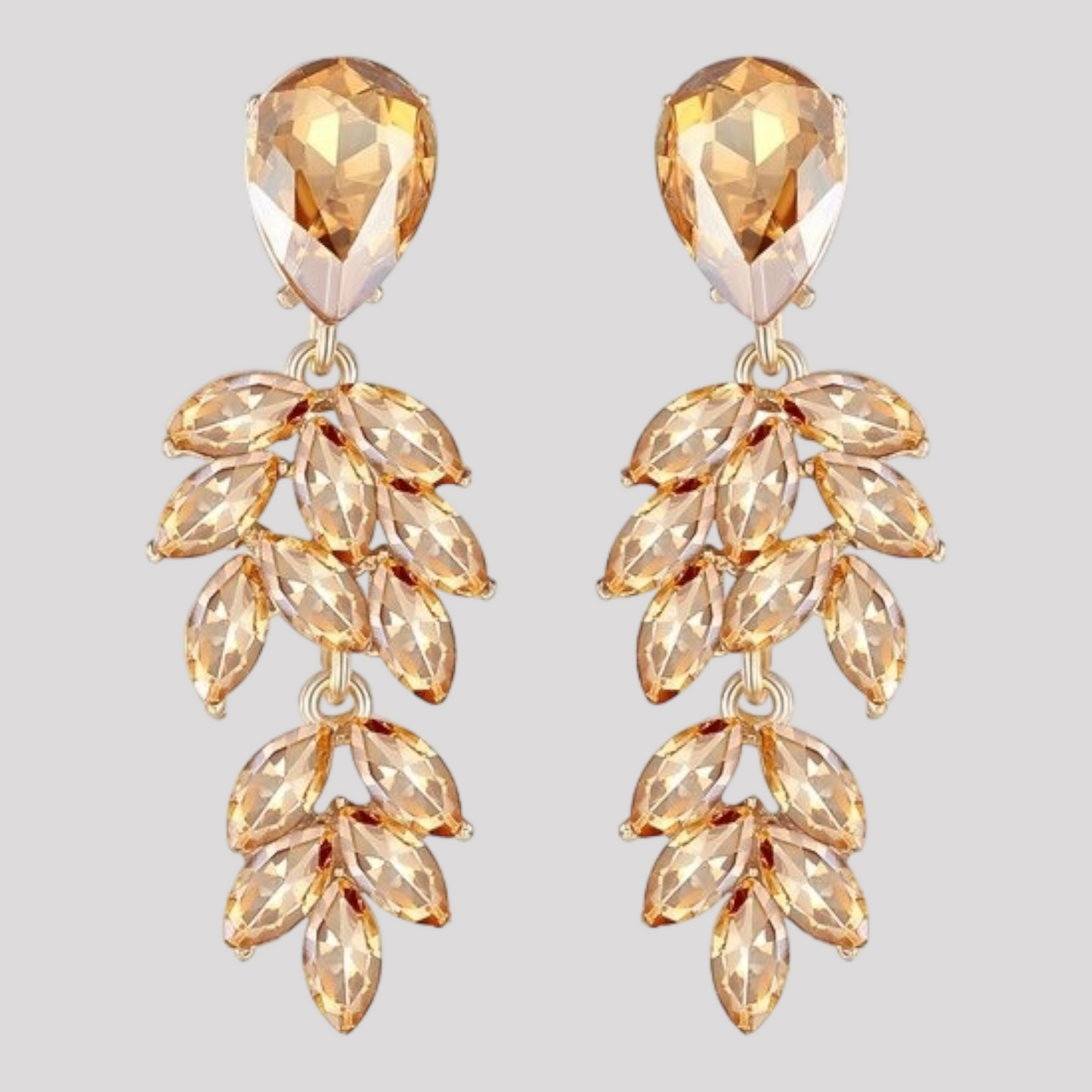 Champagne or Silver Crystal Leaf Drop Earrings