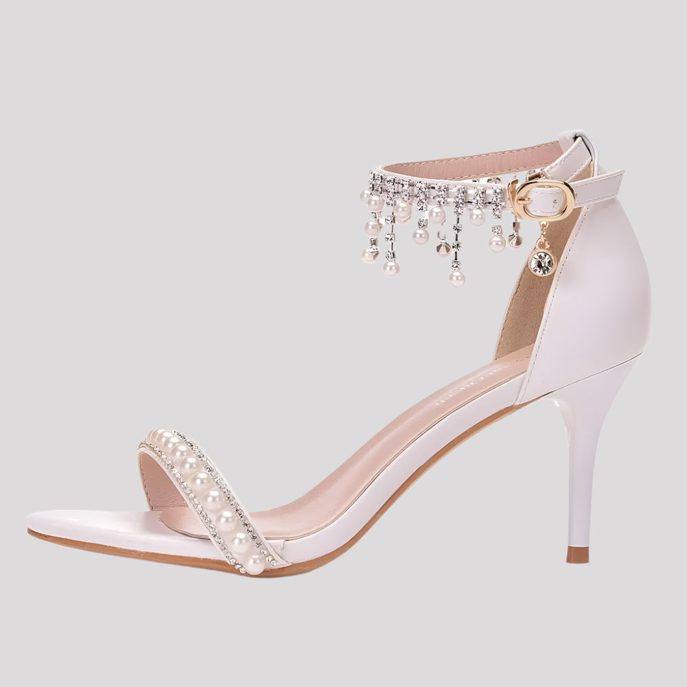 Pearl and Diamonte Strappy High Heels available in 4 heel heights