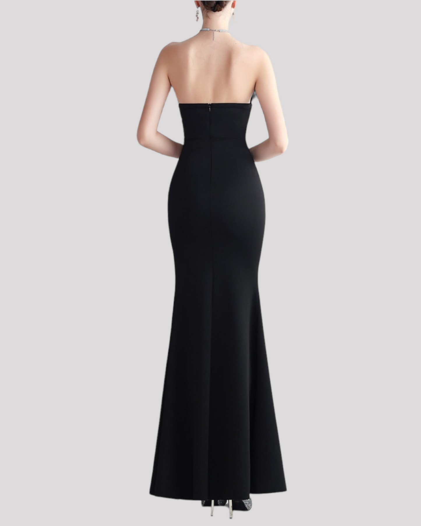 Feather Neckline Evening Dress with Front Leg Split, available in 6 Colours