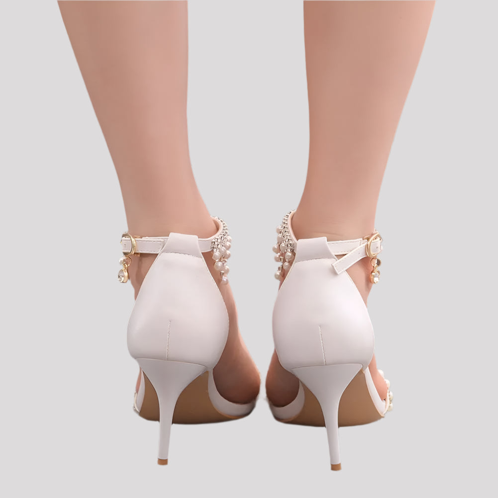Pearl and Diamonte Strappy High Heels available in 4 heel heights