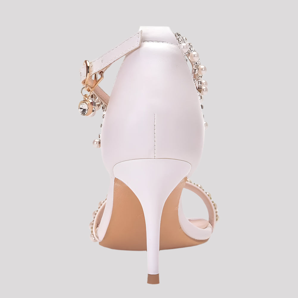 Pearl and Diamonte Strappy High Heels available in 4 heel heights