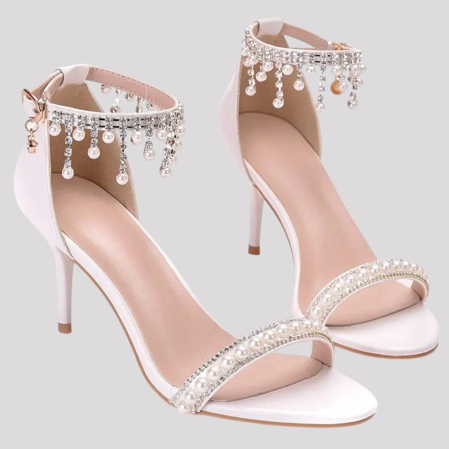 Pearl and Diamonte Strappy High Heels available in 4 heel heights