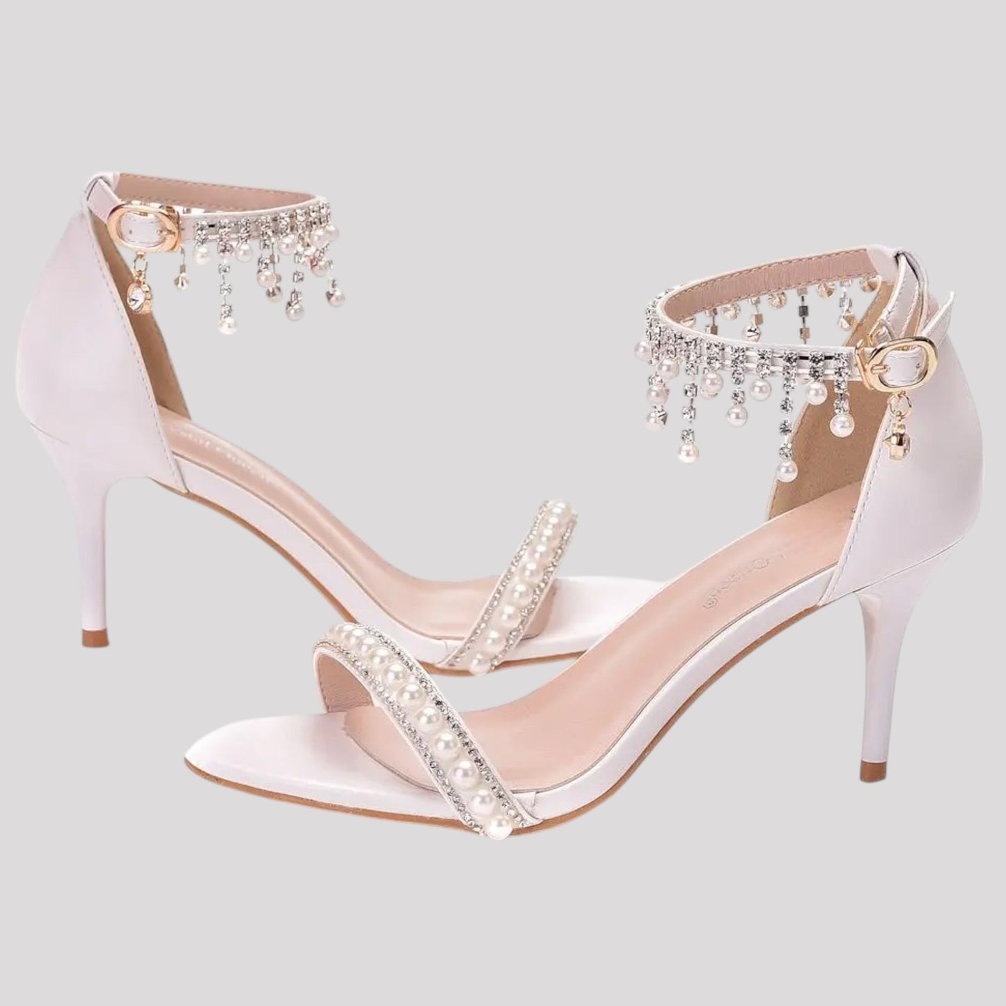 Pearl and Diamonte Strappy High Heels available in 4 heel heights