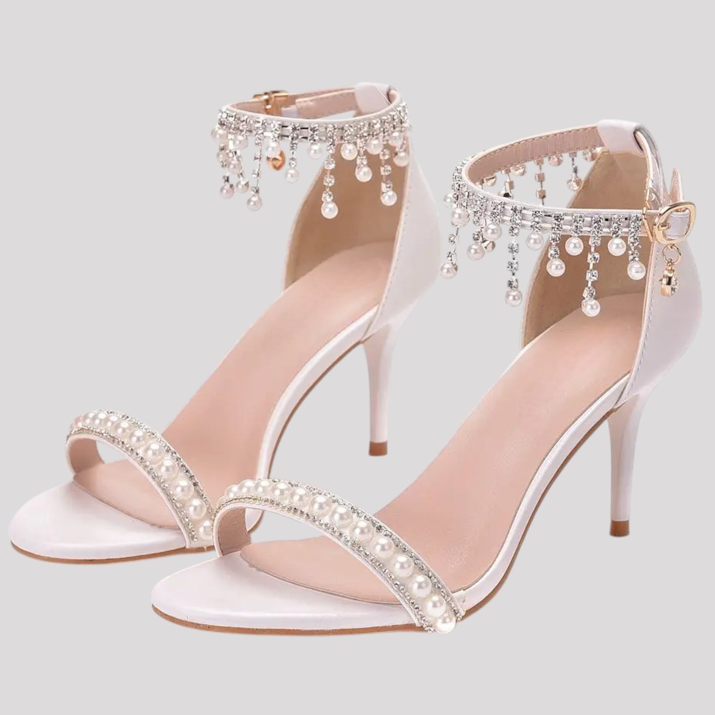 Pearl and Diamonte Strappy High Heels available in 4 heel heights