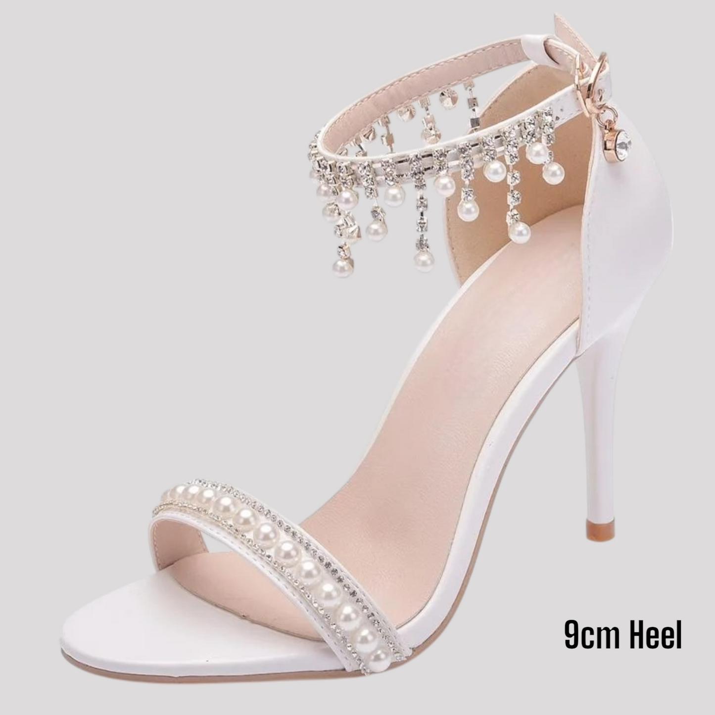 Pearl and Diamonte Strappy High Heels available in 4 heel heights