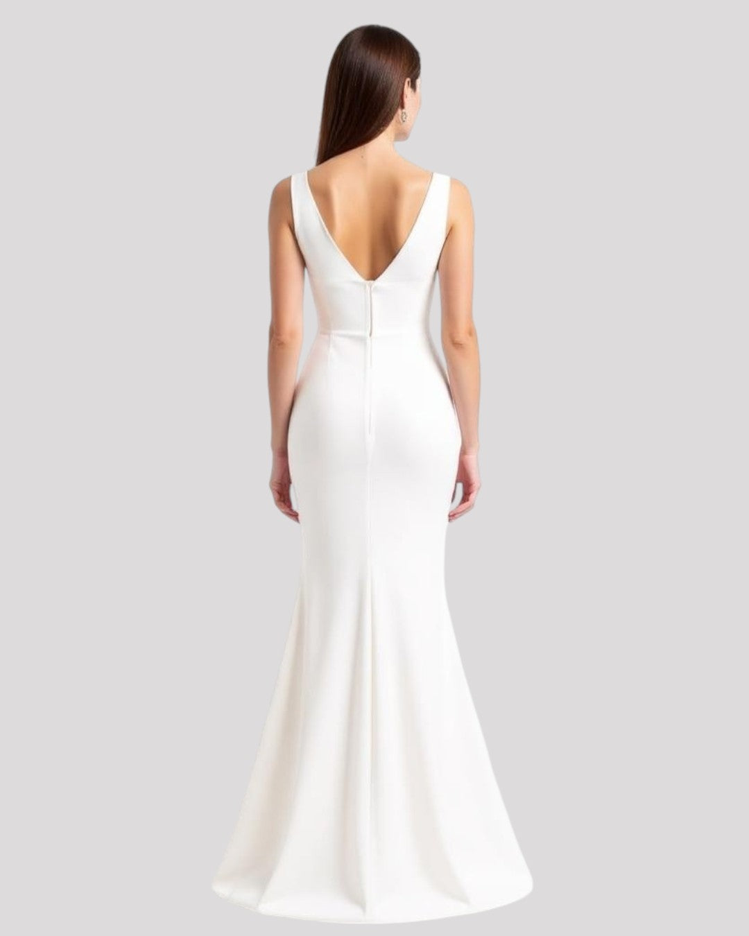 Gorgeous Pleated Bodice Evening Dress with Ruffle over Leg Split with a VNeckline Front and Back
