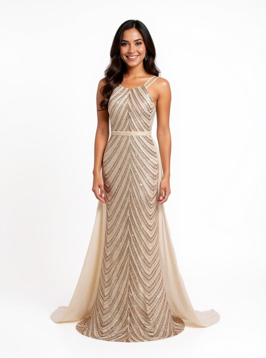 High Neck Sequin Mermaid Dress with detachable Overlay Skirt available in 6 colours