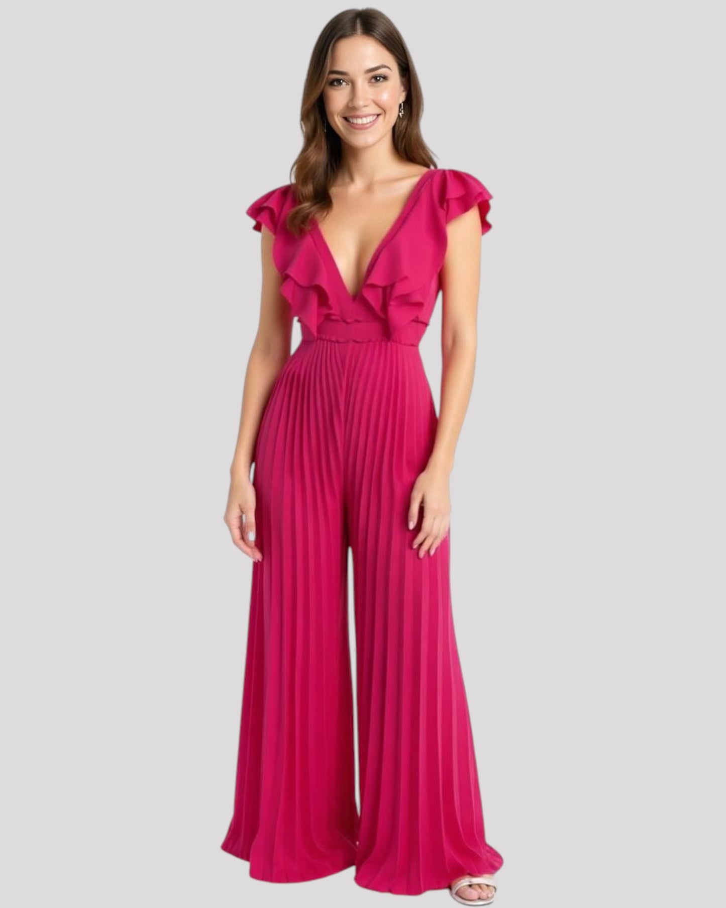 Ruffled Neckline One Piece Pants Jumpsuit, Available in 4 Colours