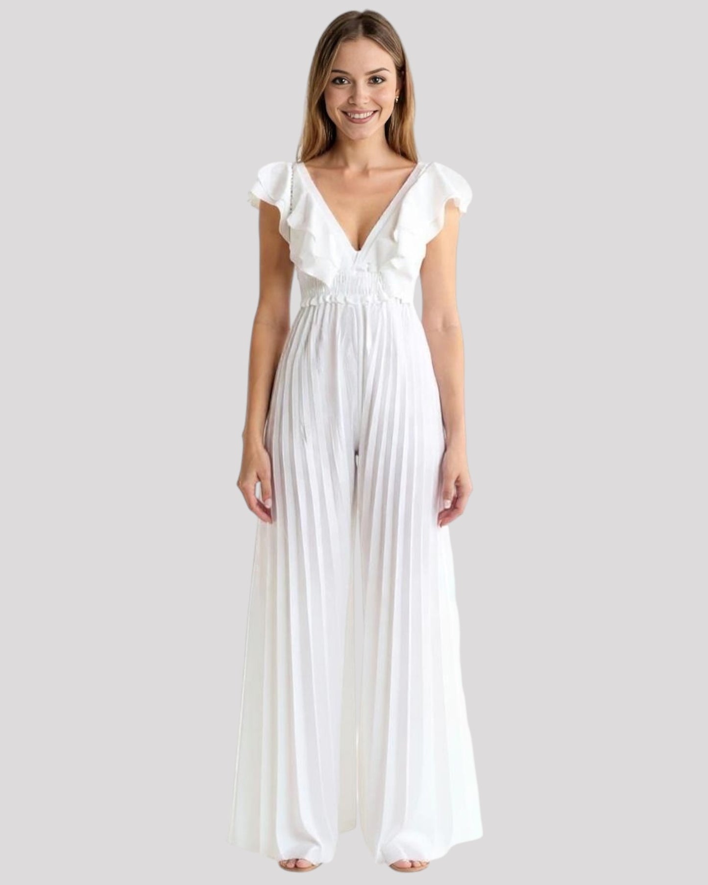 Ruffled Neckline One Piece Pants Jumpsuit, Available in 4 Colours