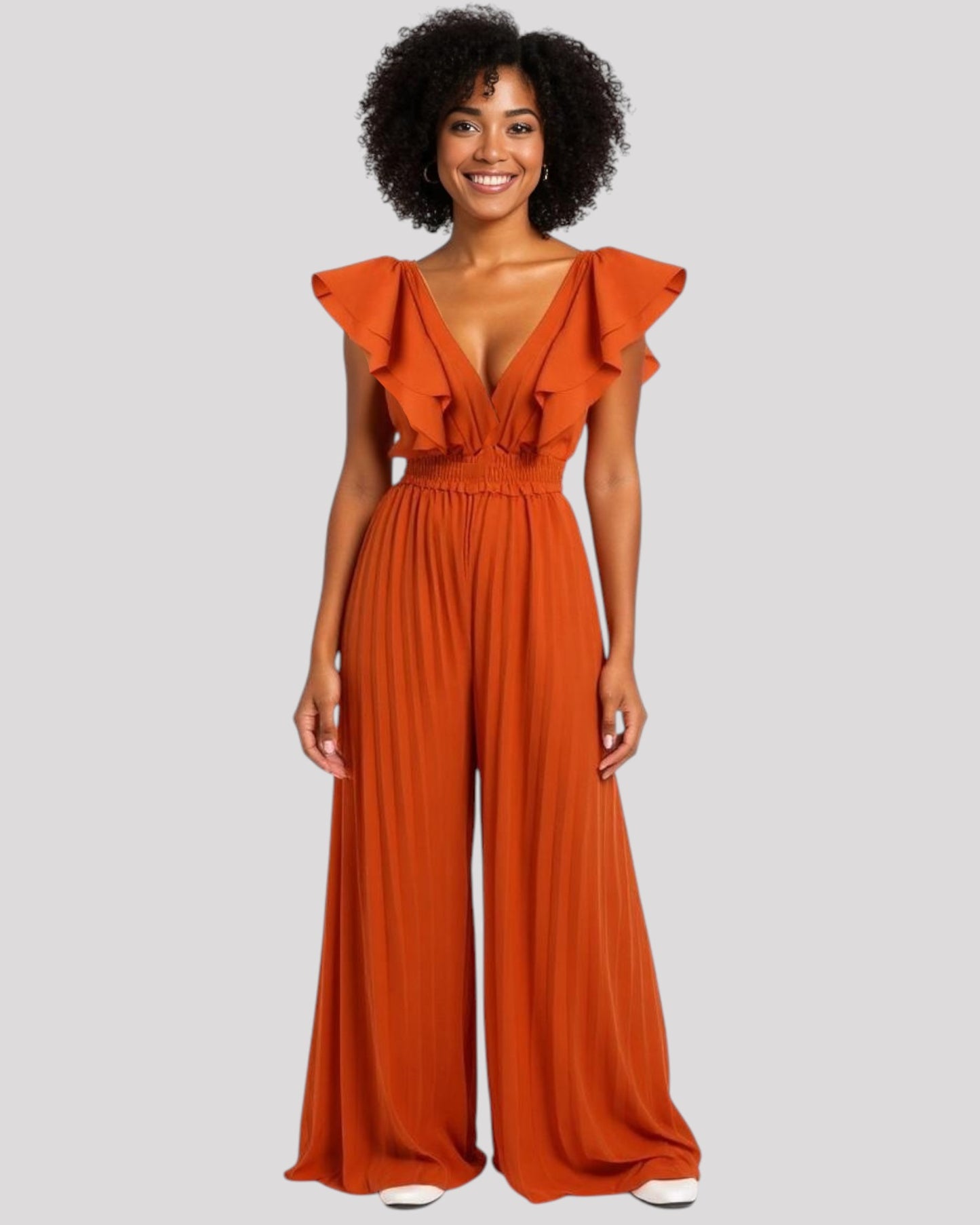 Ruffled Neckline One Piece Pants Jumpsuit, Available in 4 Colours