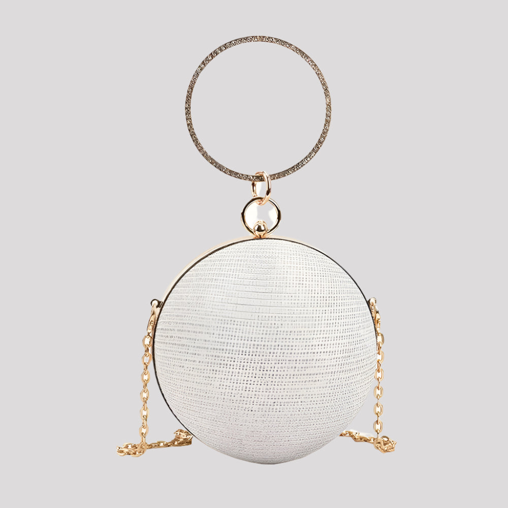 Circular Ball Clutch with Diamonte Encrusted Round Handle available in 4 colours