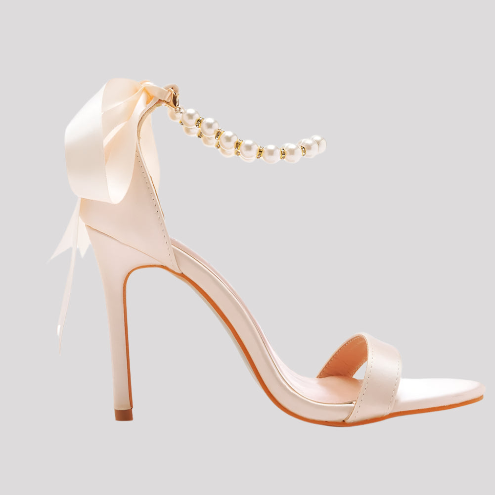 Pearl Strap High Heels with Back bow, available in 3 colours