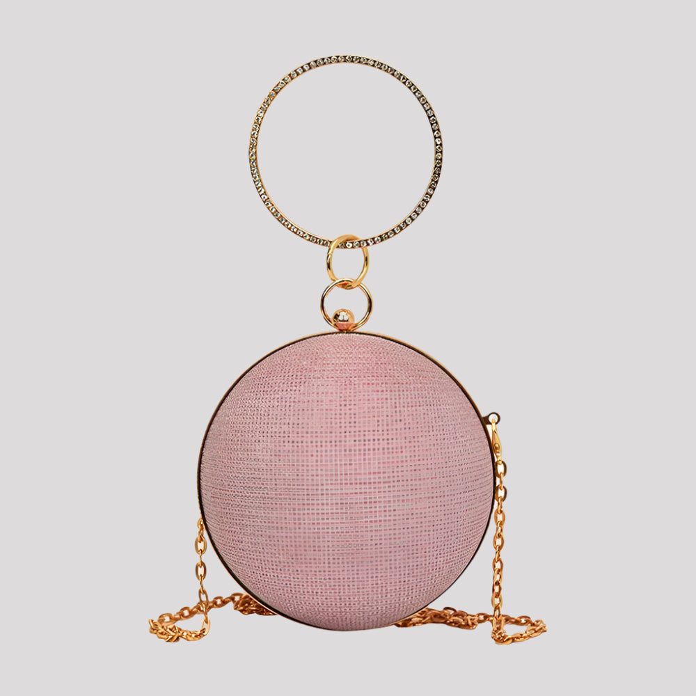 Circular Ball Clutch with Diamonte Encrusted Round Handle available in 4 colours