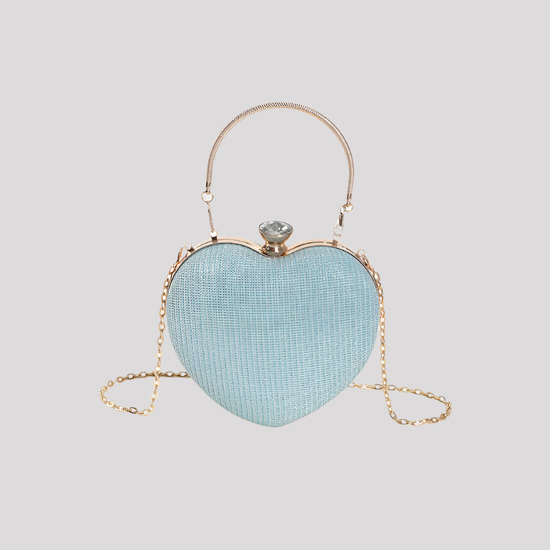 Heart Clutch Bag with Crystal Closure and Handle, available in 5 colours