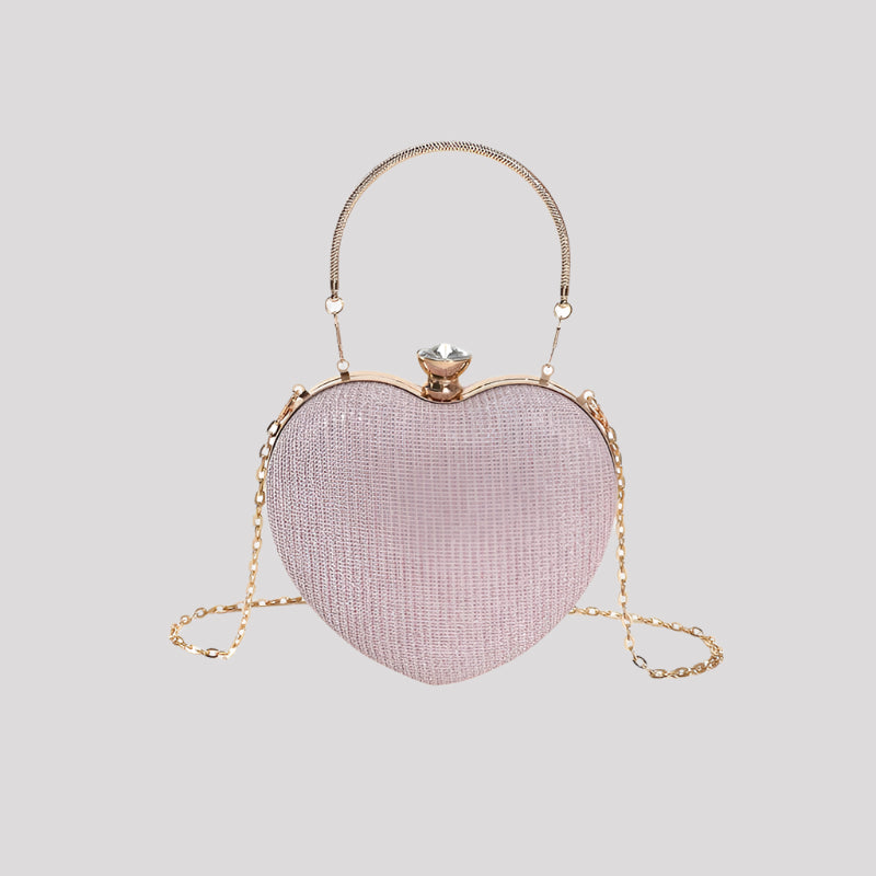 Heart Clutch Bag with Crystal Closure and Handle, available in 5 colours