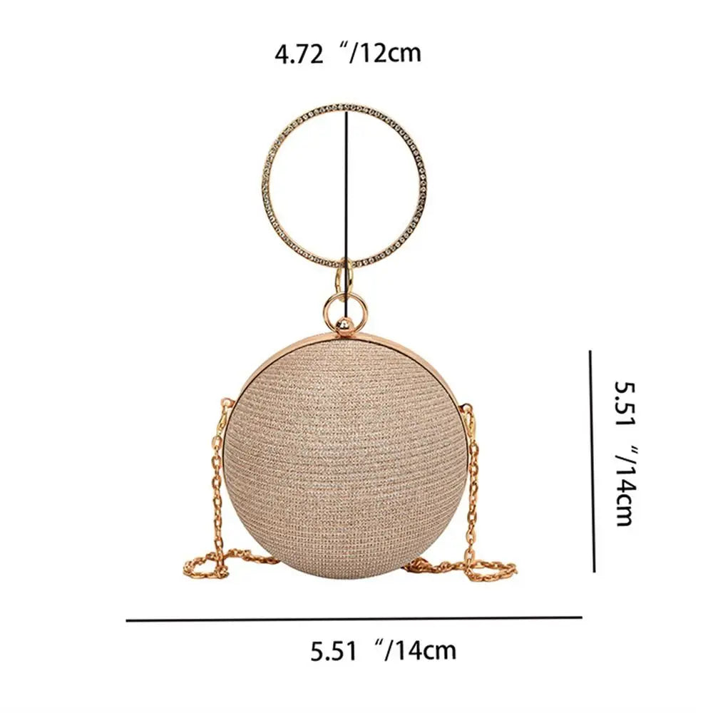 Circular Ball Clutch with Diamonte Encrusted Round Handle available in 4 colours
