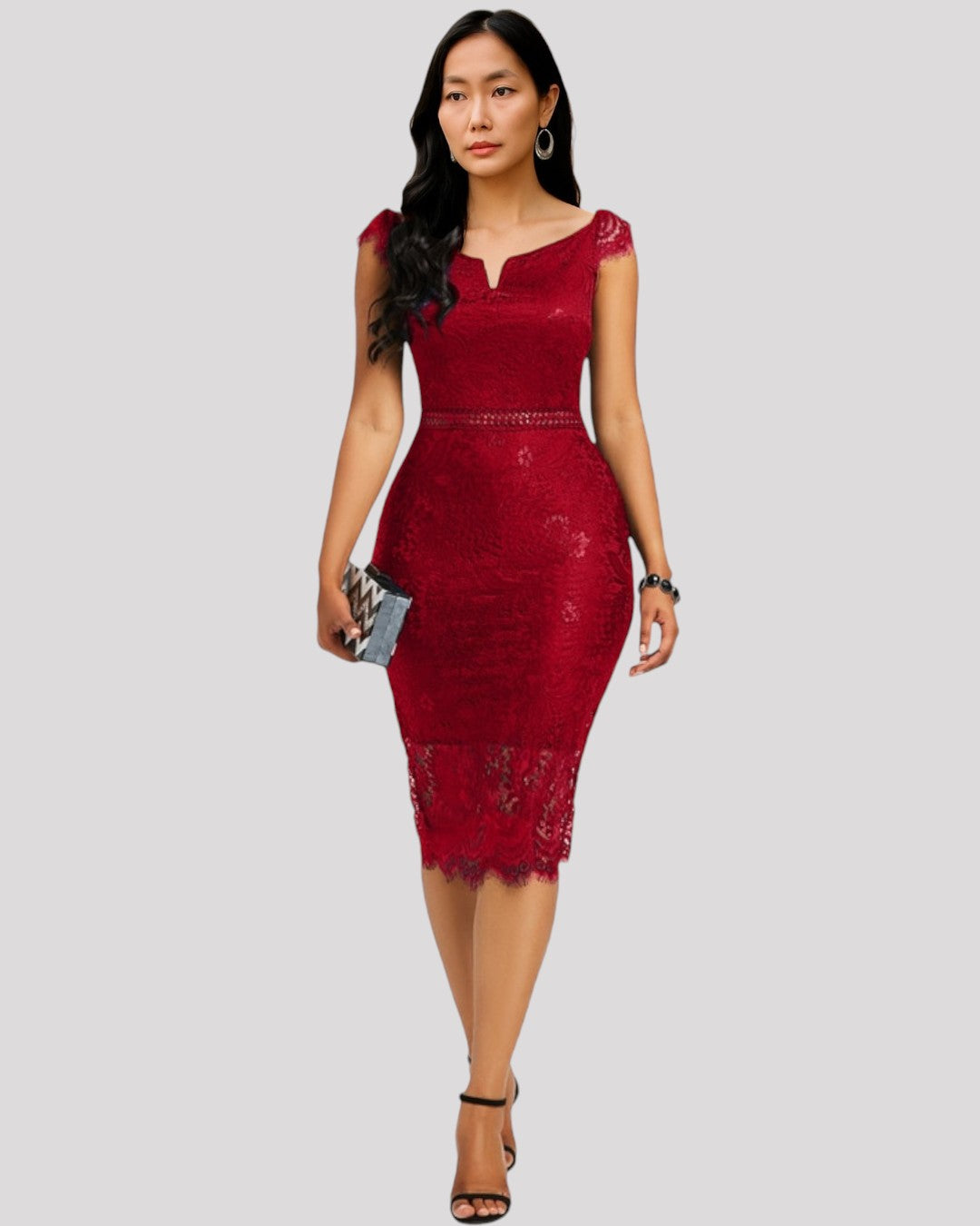 Lace Cocktail Dress with Cap Lace Sleeves Available in 3 Colours