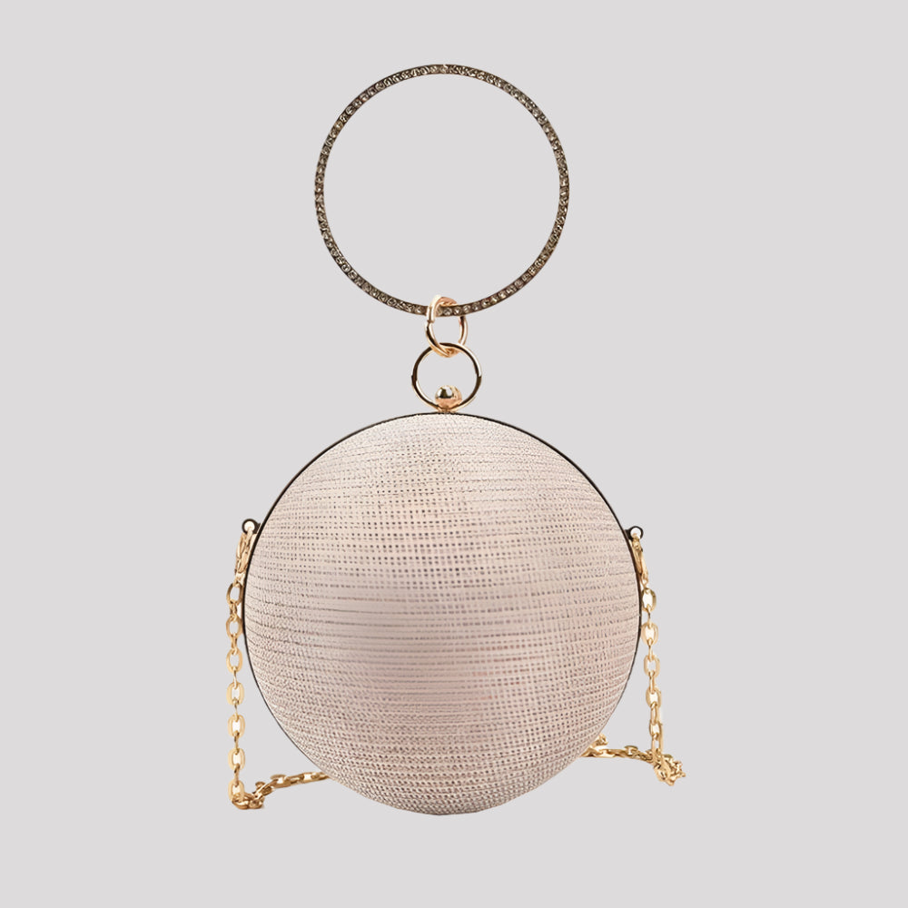 Circular Ball Clutch with Diamonte Encrusted Round Handle available in 4 colours