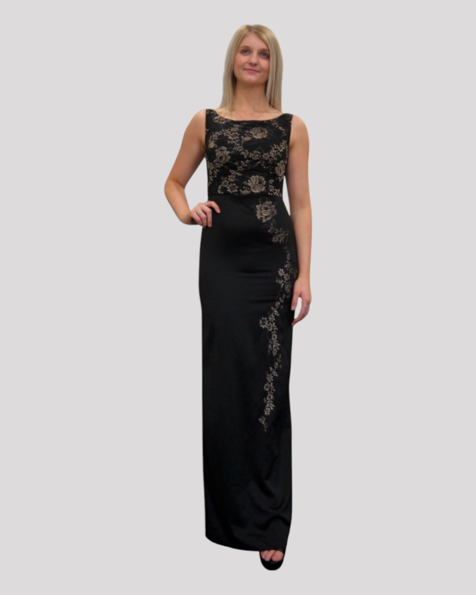 Megan Black and Gold Lace Evening Dress JK Evening Wear