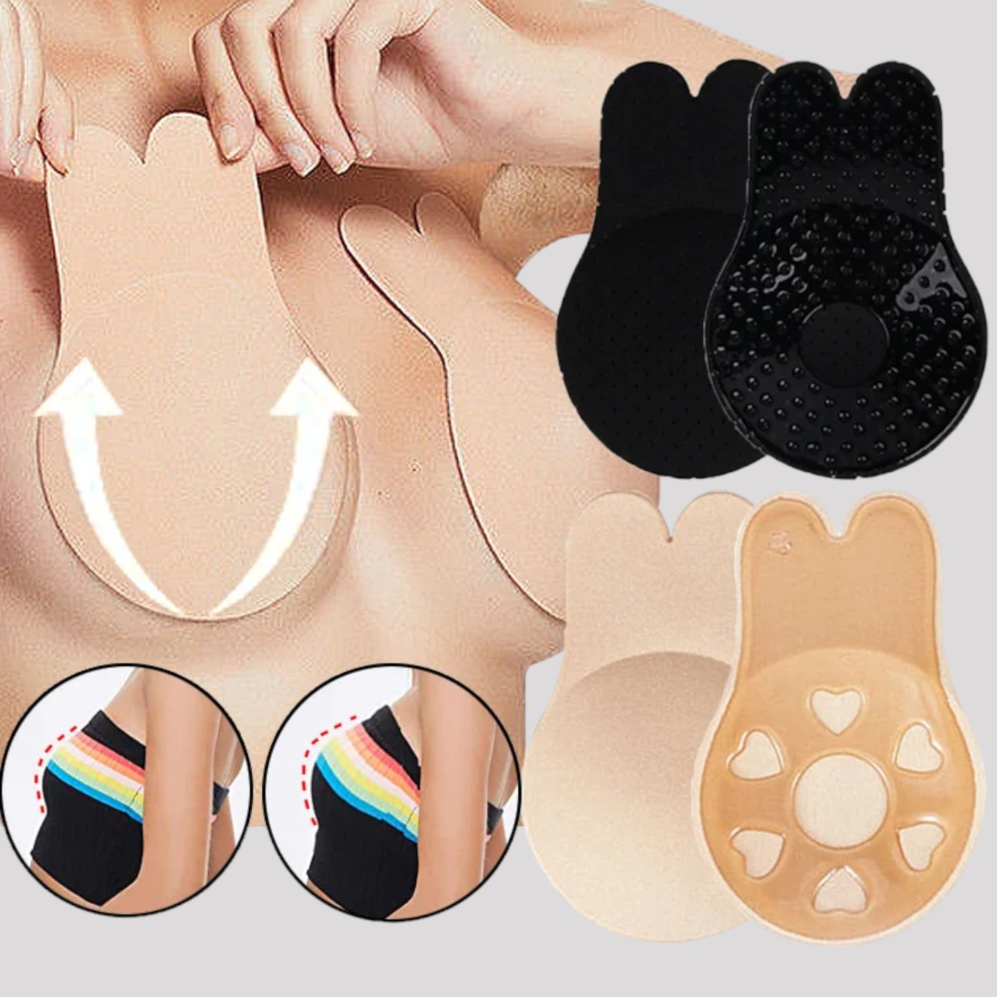 Reusable Self Adhesive Rabbit Ear Nipple cover with Lift Ability