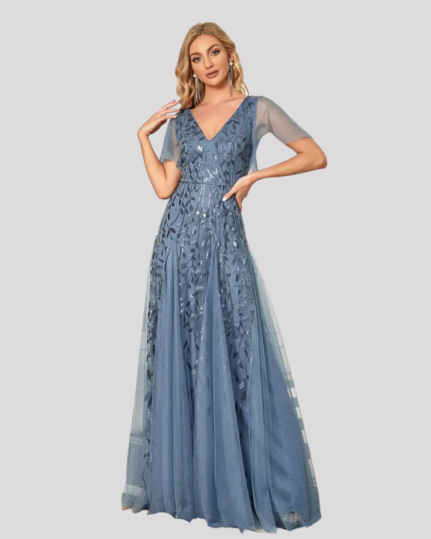 Elegant Sequin Detailed Dress with Floating Sleeves and Skirt Inserts Available in 7 Colours
