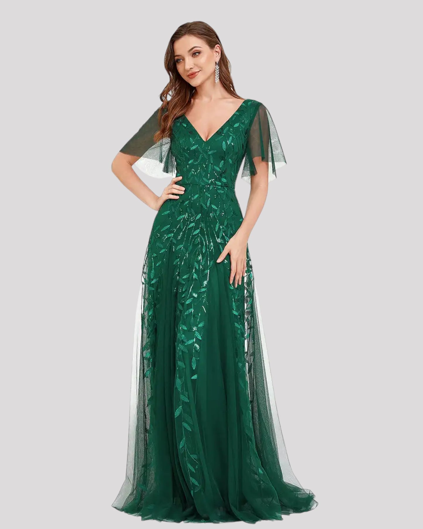 Elegant Sequin Detailed Dress with Floating Sleeves and Skirt Inserts Available in 7 Colours