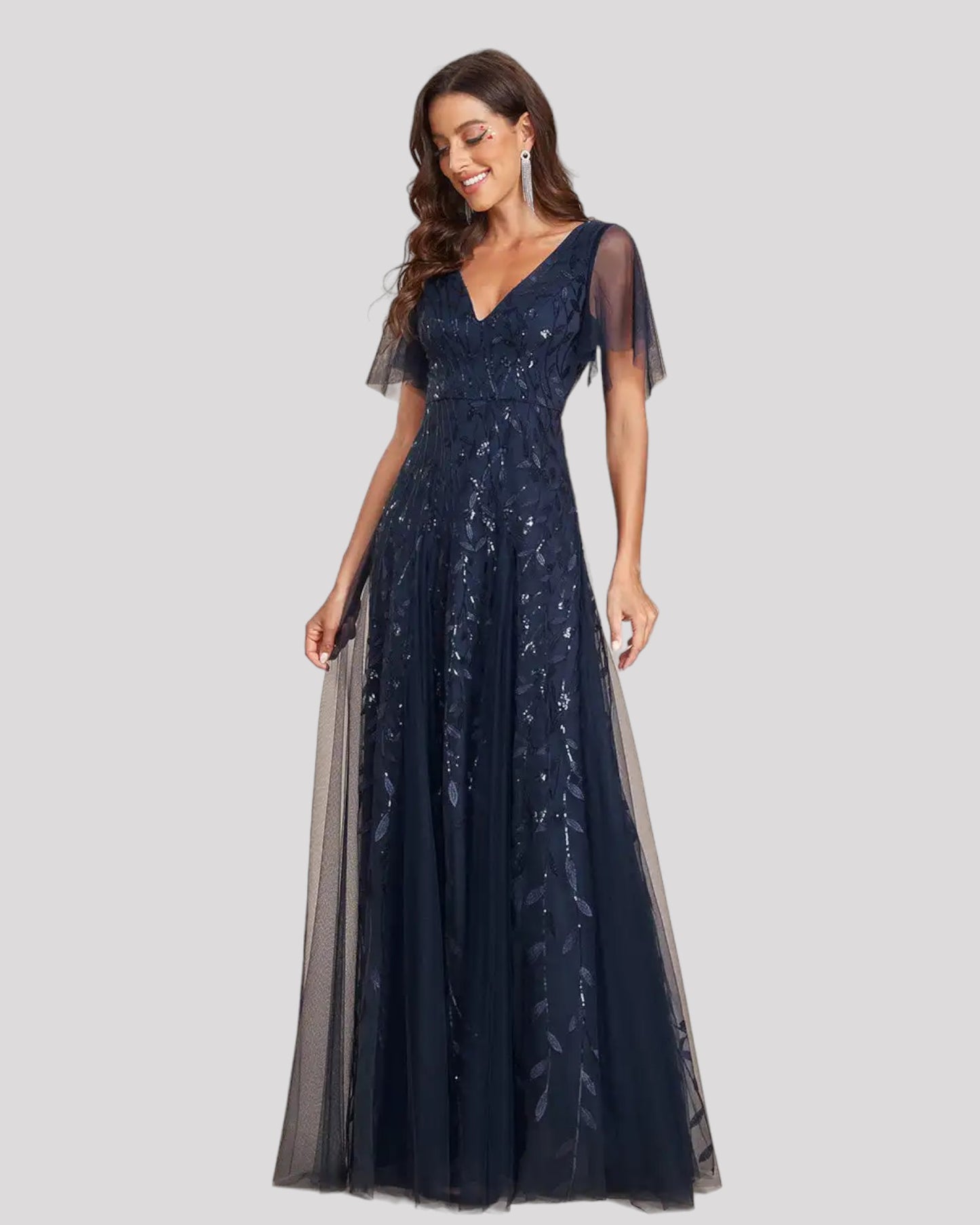 Elegant Sequin Detailed Dress with Floating Sleeves and Skirt Inserts Available in 7 Colours