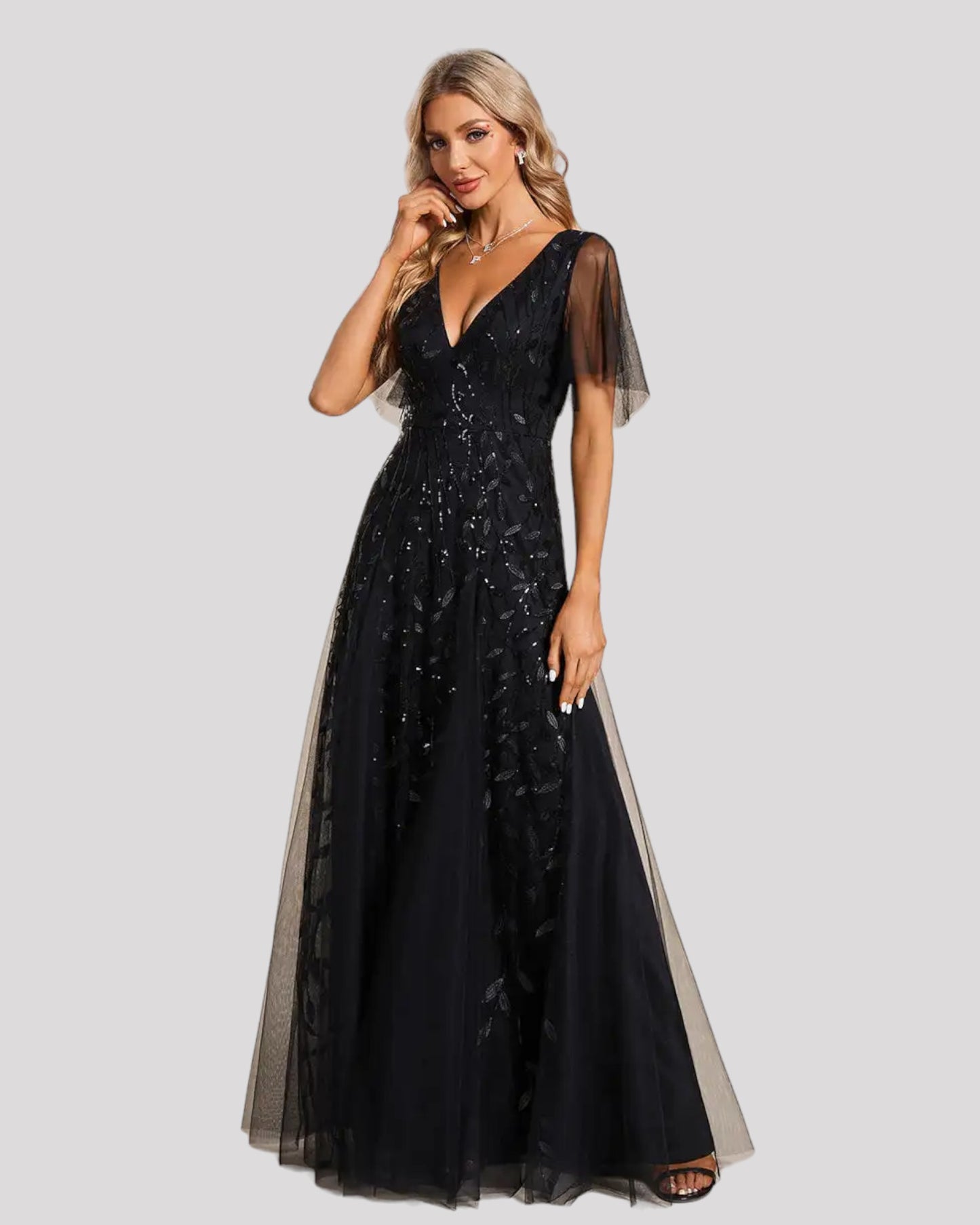 Elegant Sequin Detailed Dress with Floating Sleeves and Skirt Inserts Available in 7 Colours