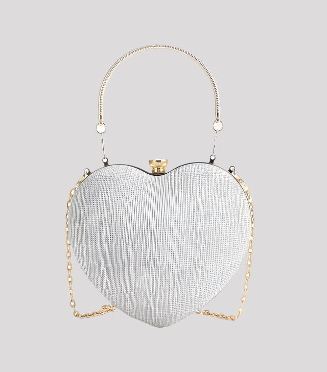 Heart Clutch Bag with Crystal Closure and Handle, available in 5 colours