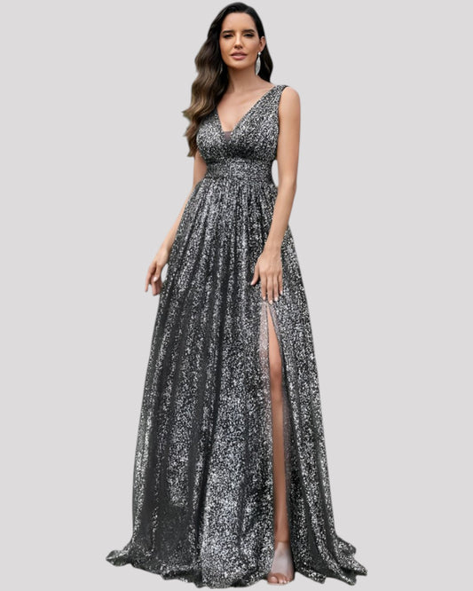 Black Glitter Evening Dress