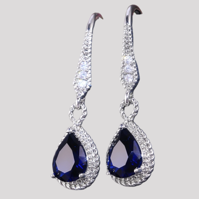 Elegant Blue Crystal Teardrop Earrings