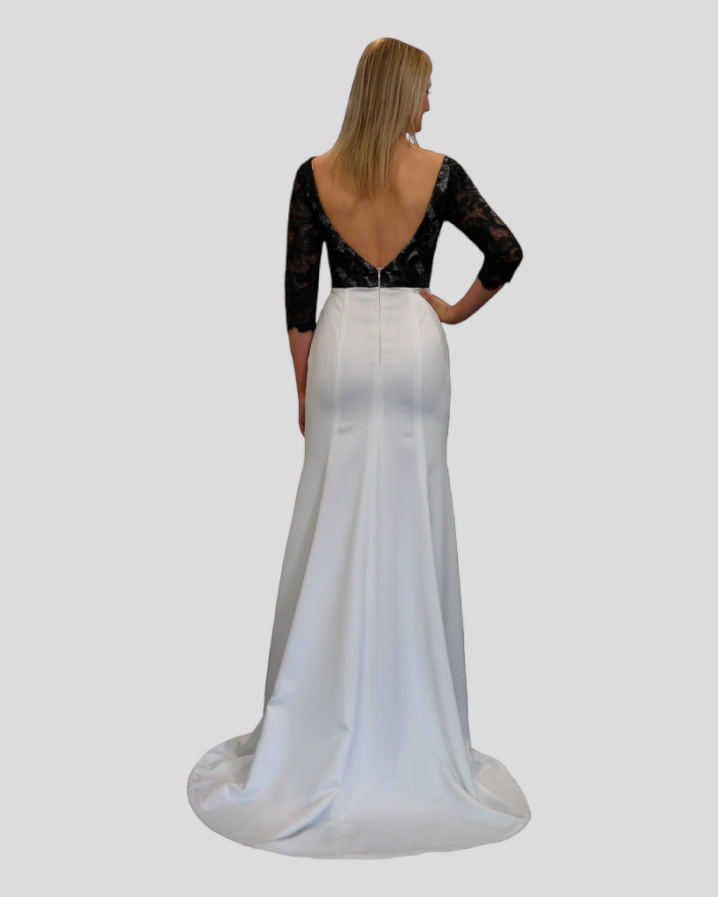 Savannah Black Lace and White Evening Dress