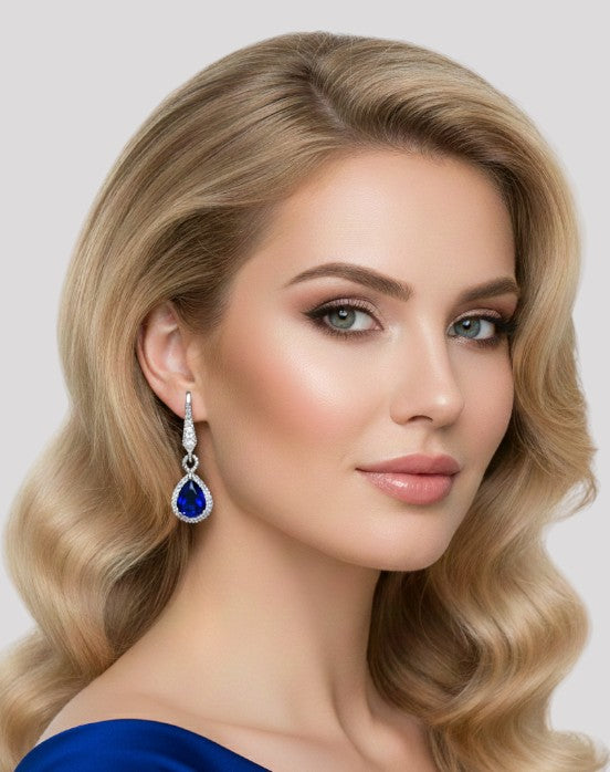 Elegant Blue Crystal Teardrop Earrings