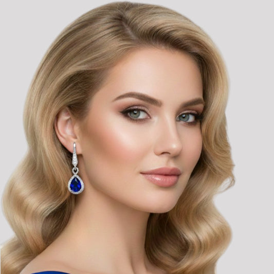 Elegant Blue Crystal Teardrop Earrings