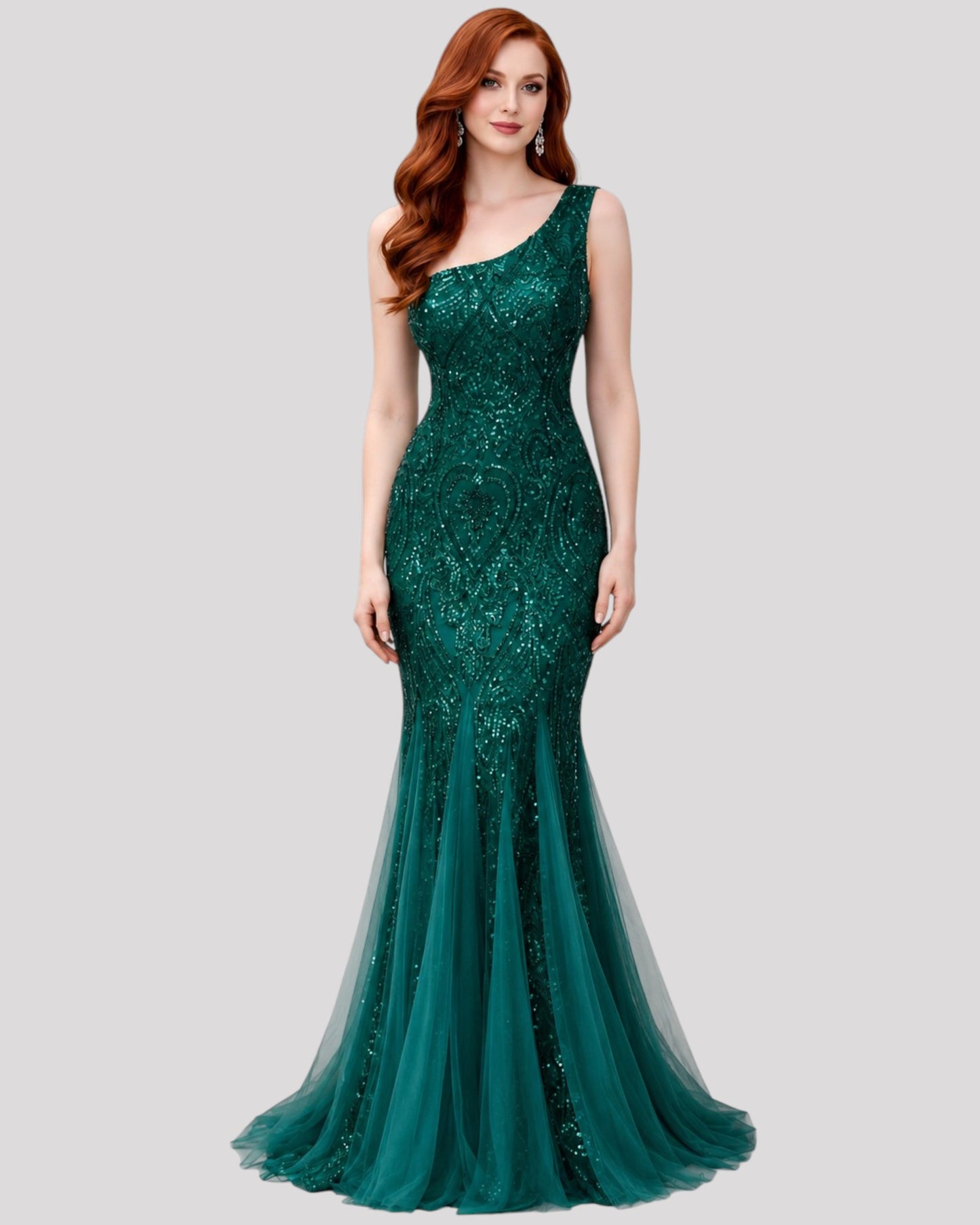 One Shoulder Sequin Mermaid Evening Dress with soft Chiffon Skirt Insert available in 5 Colours
