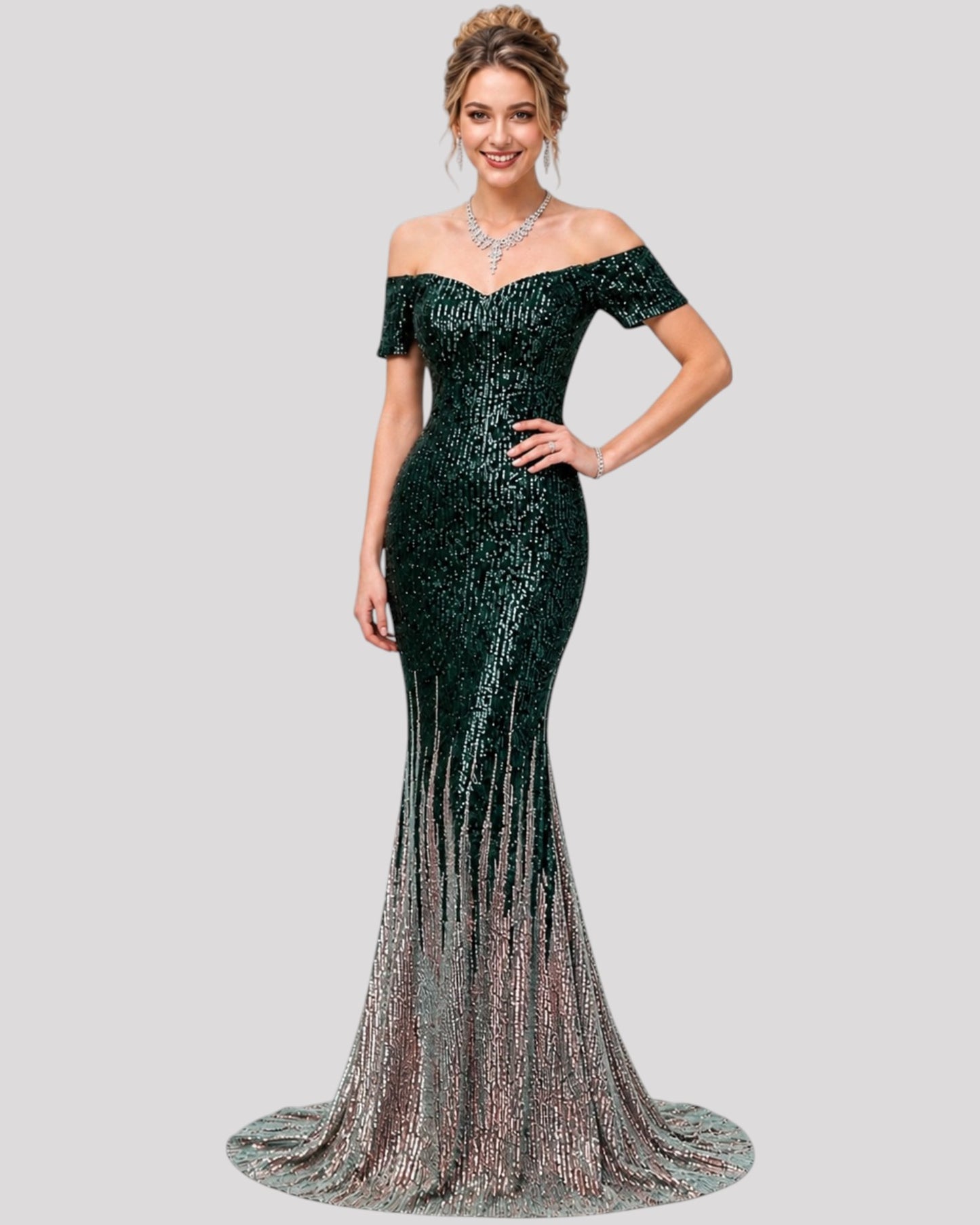 Off the shoulder Short Sleeve Sequin, two tone dress, available in 5 colours