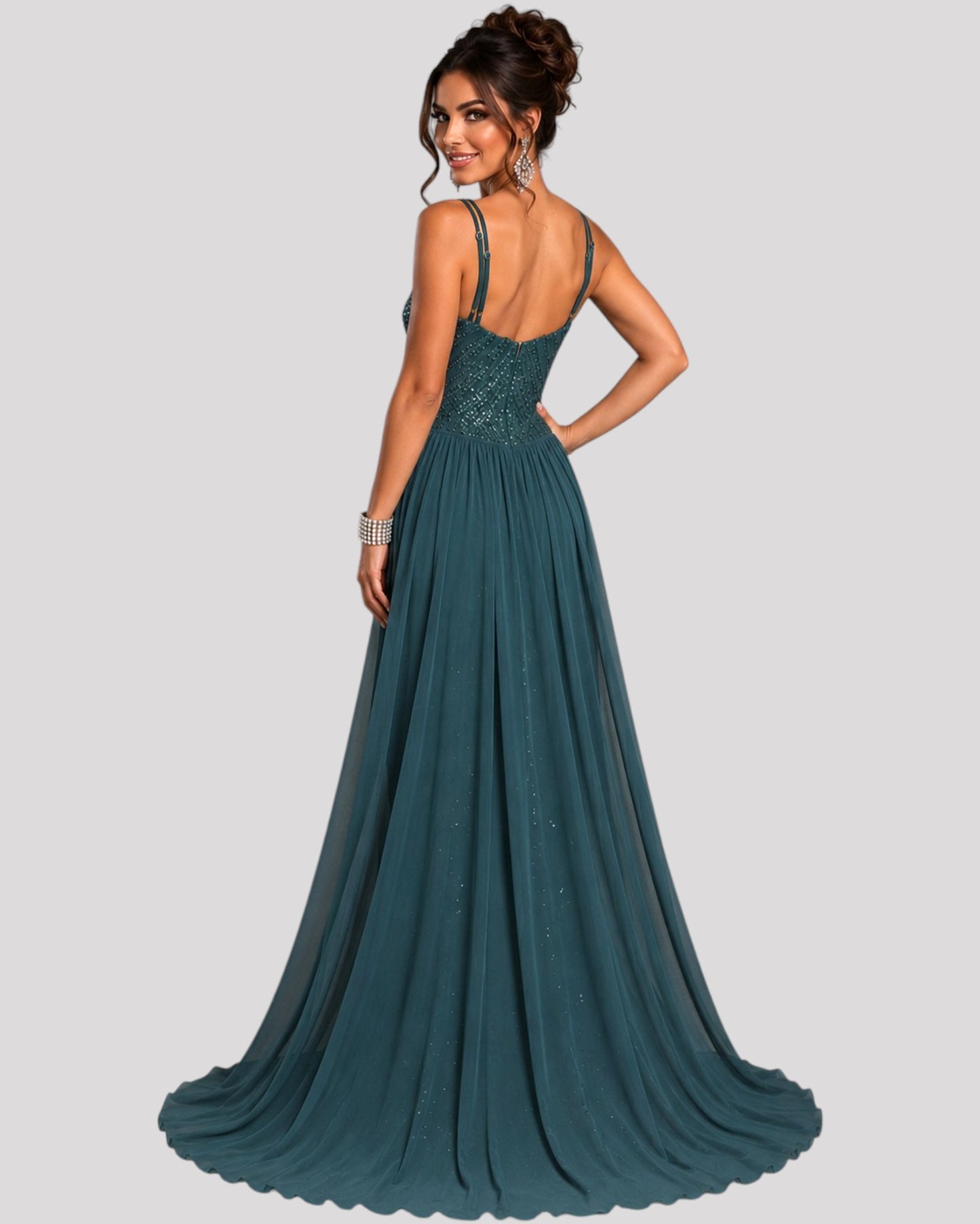 High Neck Sequin Mermaid Dress with detachable Overlay Skirt available in 6 colours