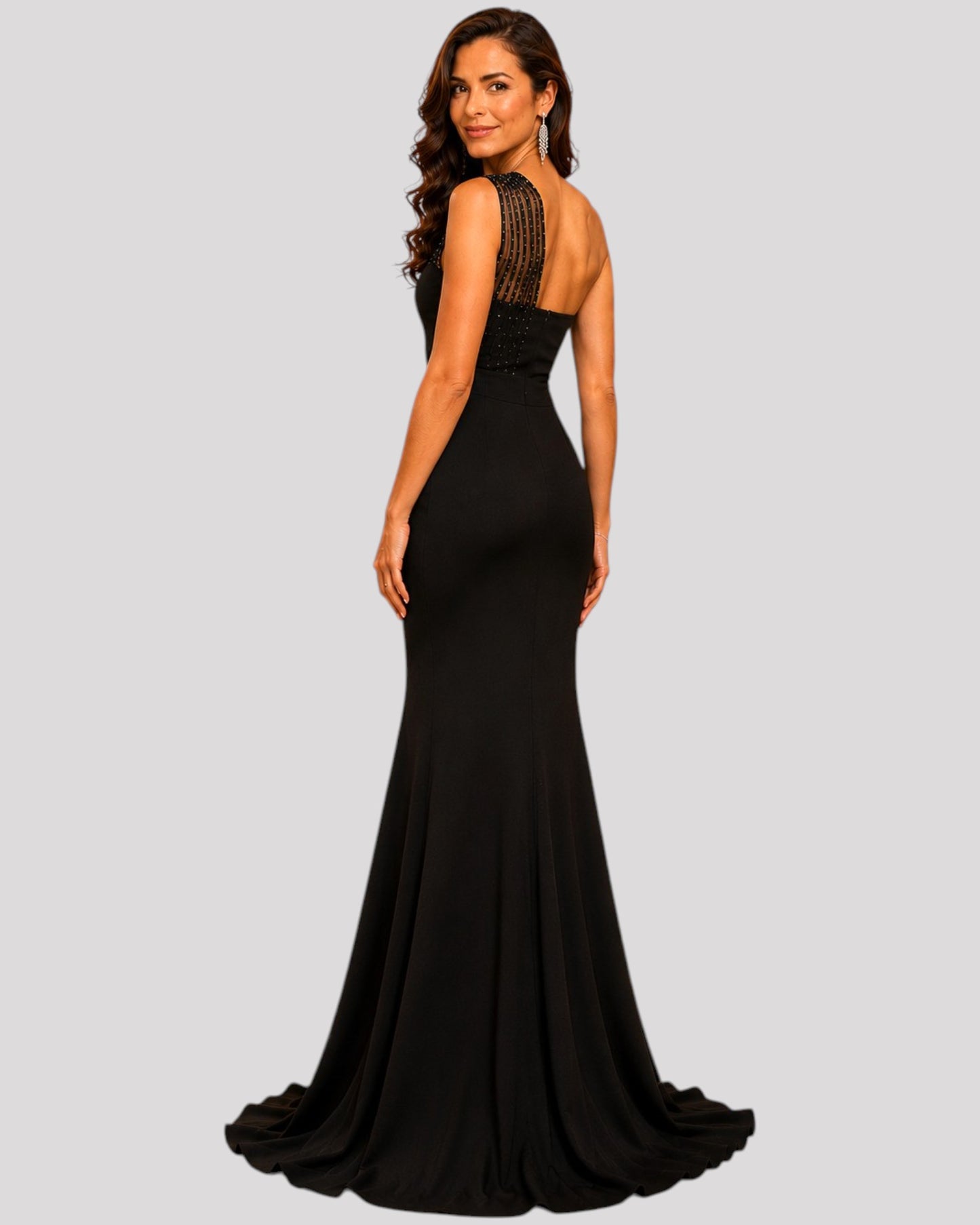 Strapless Dress with diamonte detail and one shoulder feature with a mermaid bottom