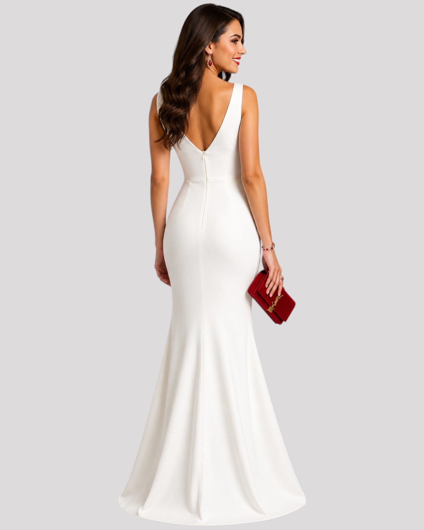 Gorgeous Pleated Bodice Evening Dress with Ruffle over Leg Split with a VNeckline Front and Back