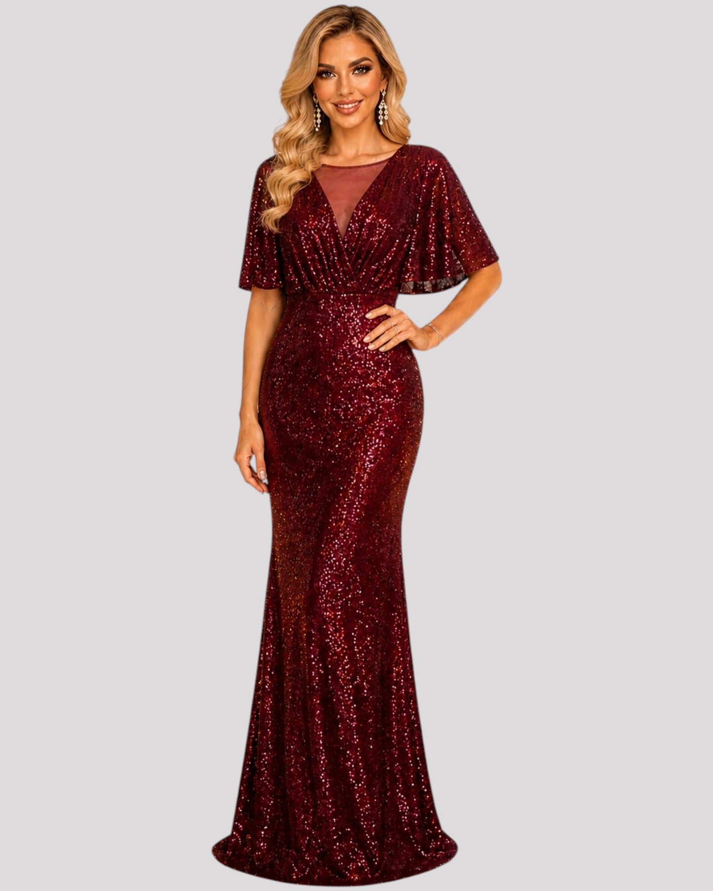 Cape Style Sequin Mermaid Evening Dress available in 6 colours