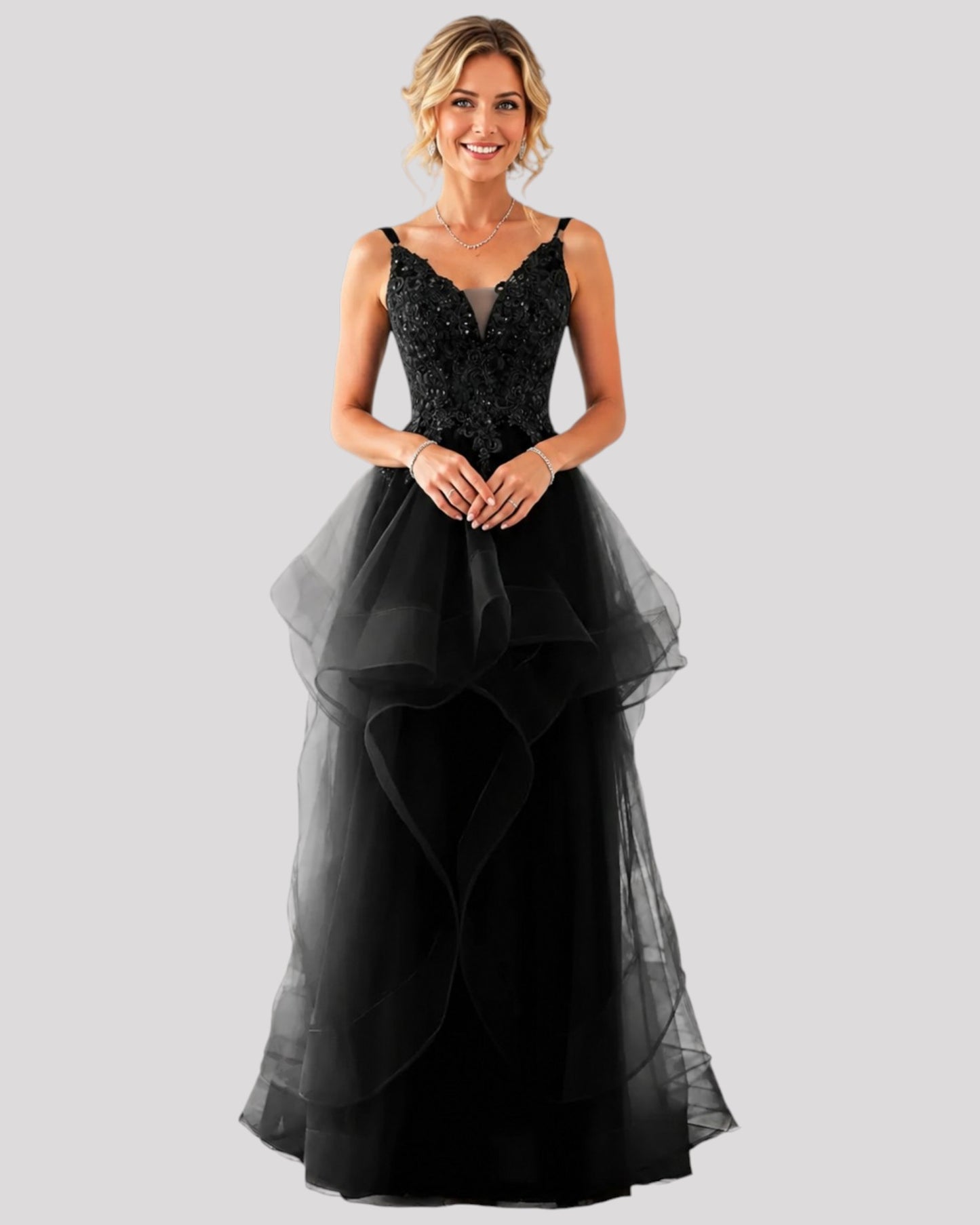 Stunning Evening Dress with organza skirt and lace bodice choose from 4 colours