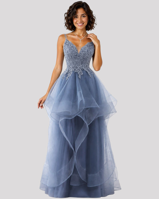 Stunning Evening Dress with organza skirt and lace bodice choose from 4 colours