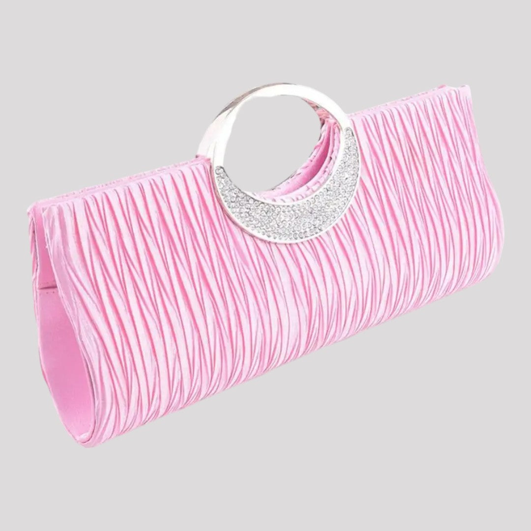 Evening Clutch Bag with Circle Handle and Crystal detail available in 8 Colours