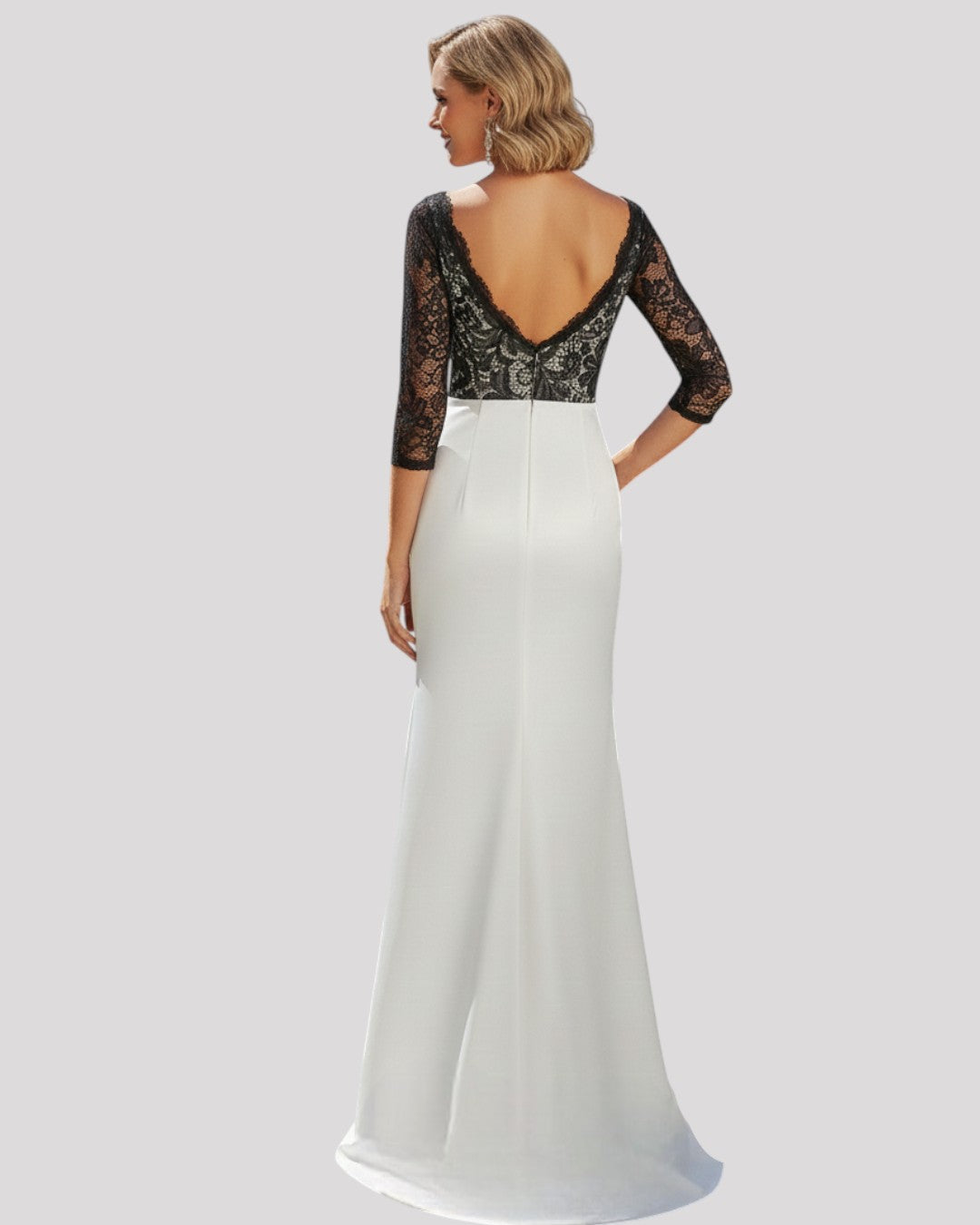 Savannah Black Lace and White Evening Dress