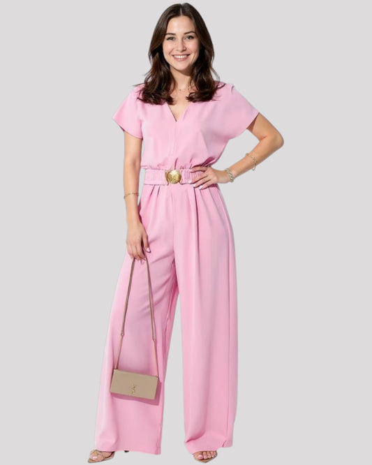 Women's V Neck Jumpsuit with Short Sleeve, Available in 3 Colours
