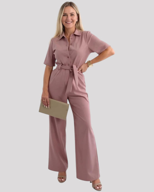 Jumpsuit with Shirt style Blouse with Collar and Short Sleeves, Available in 4 Colours