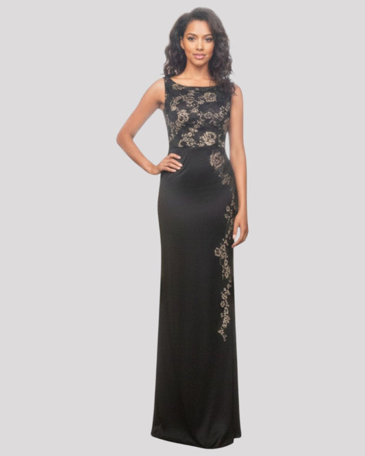 Megan Black and Gold Lace Evening Dress