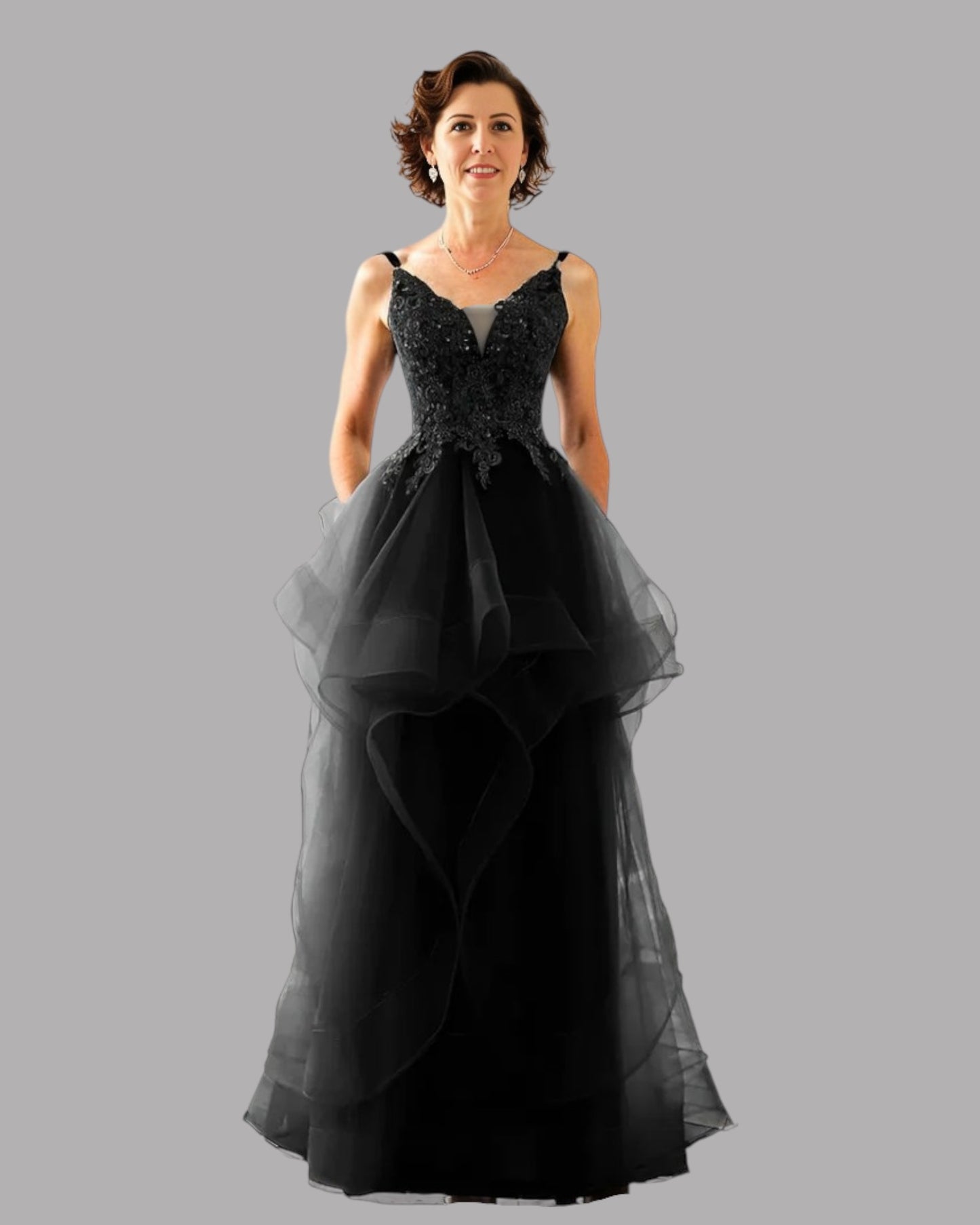 Stunning Evening Dress with organza skirt and lace bodice choose from 4 colours