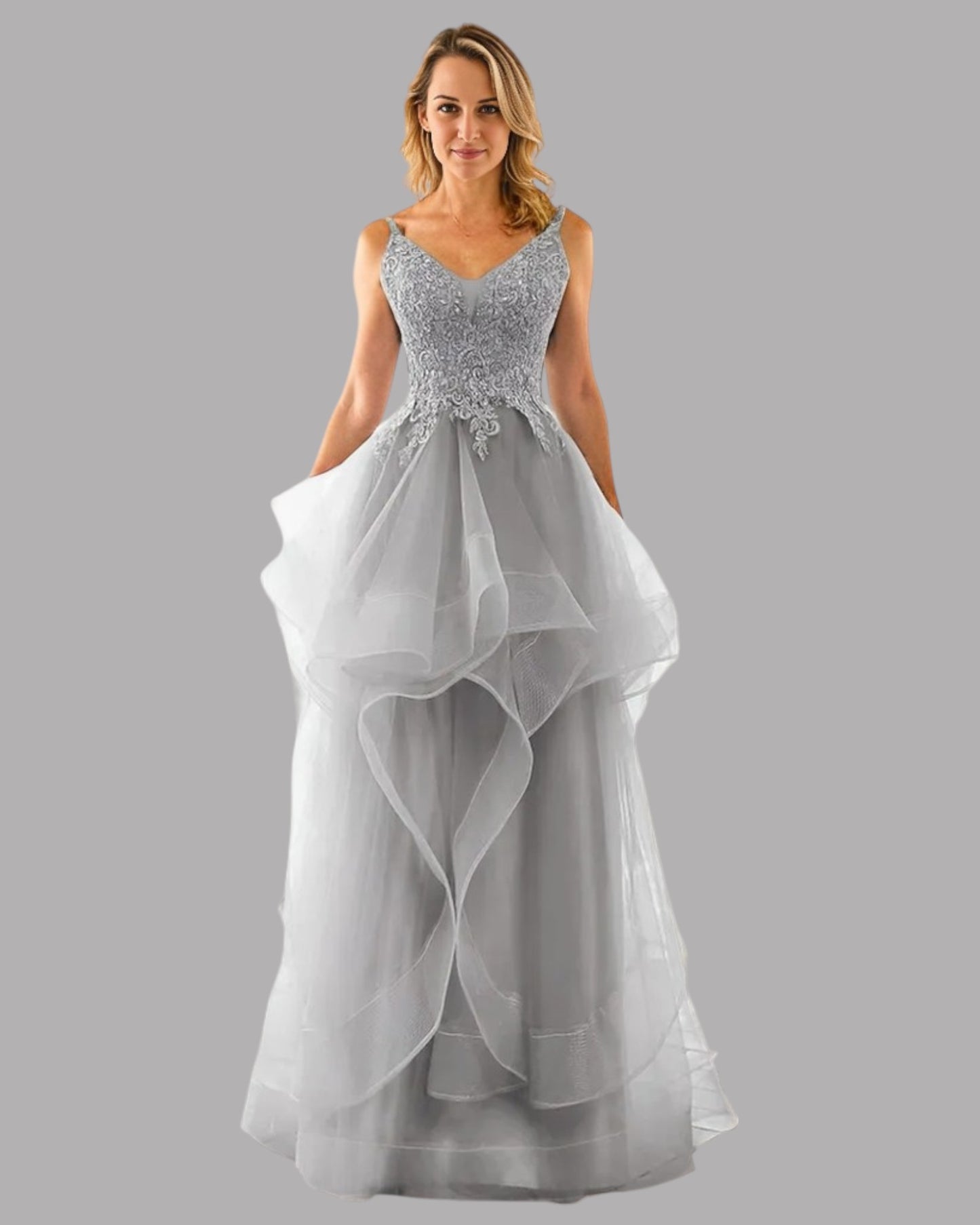 Stunning Evening Dress with organza skirt and lace bodice choose from 4 colours