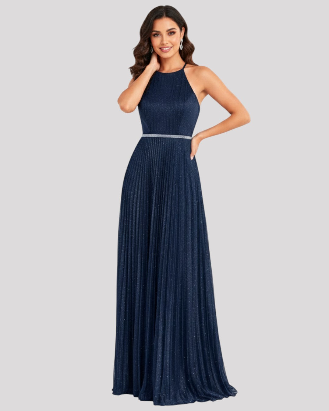 Stunning Halterneck top with pleating detail and crystal feature on the front available in 3 colours